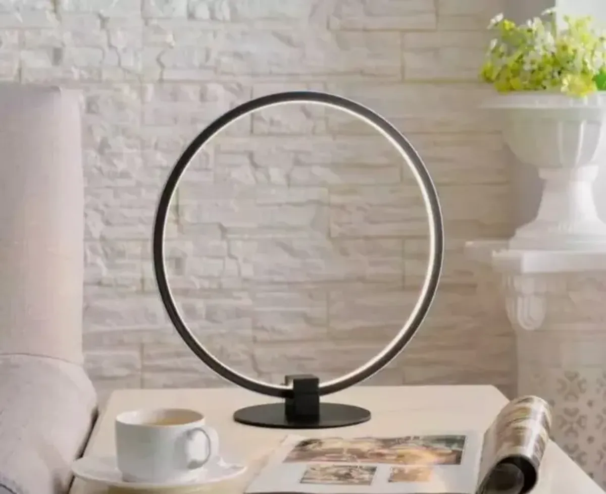 Black Metal Ring LED Table Lamp 15"H