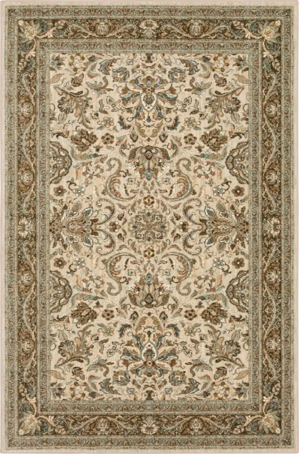 Euphoria Ivory/Tan/Blue Area Rug 5'3"W x 7'10"L