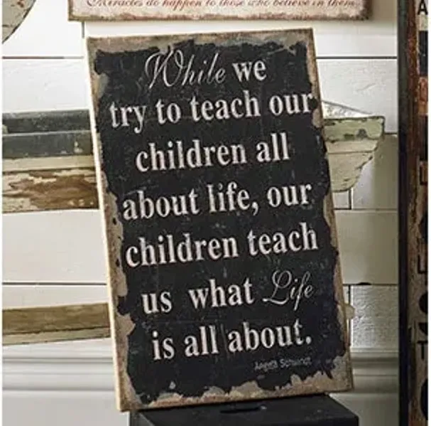 While We Try to Teach Burlap Sign 16"W x 24"H