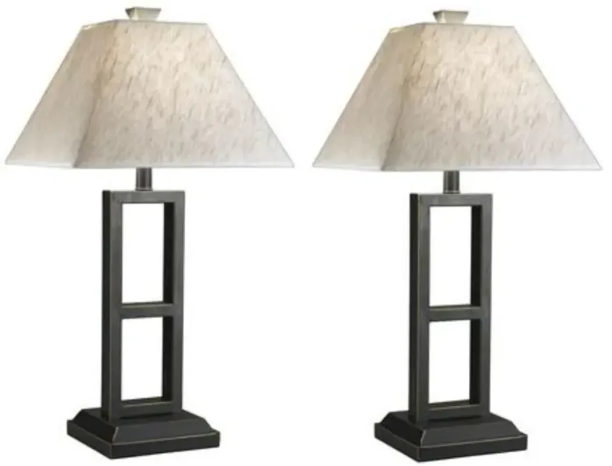 Pair of Black and Gold Rectangle Table Lamps 27"H