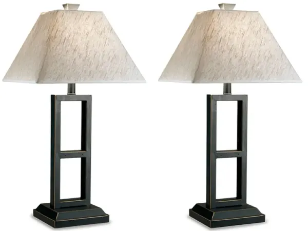 Pair of Black and Gold Rectangle Table Lamps 27"H