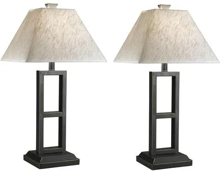 Pair of Black and Gold Rectangle Table Lamps 27"H