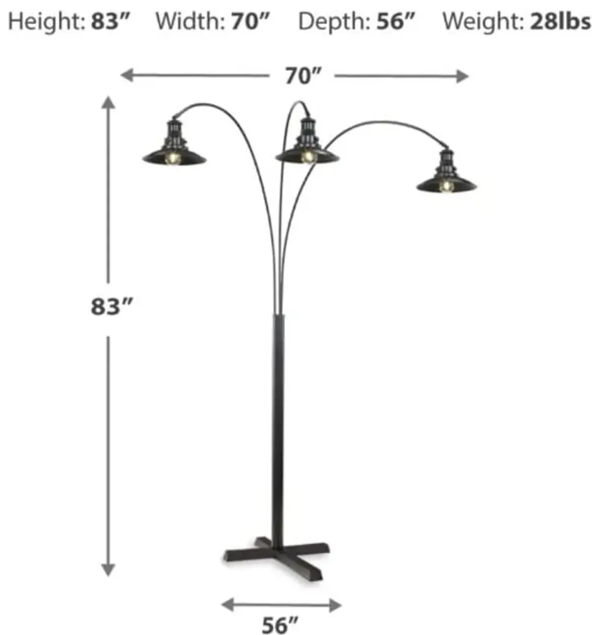 Black Metal Urban 3-Light Arc Lamp 83"H