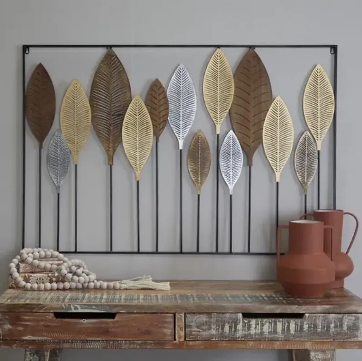 Copper, Gold, and Black Metal Leaves Wall Décor 47"W x 31"H