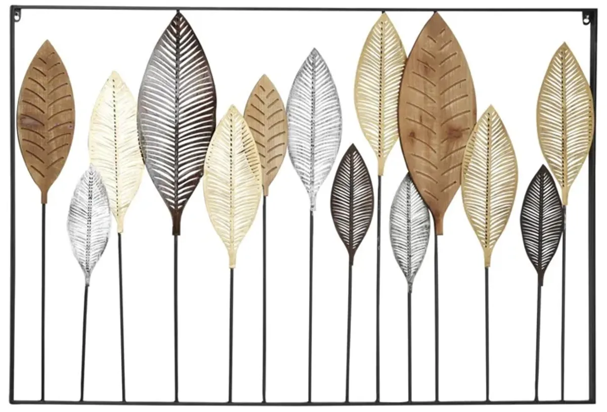 Copper, Gold, and Black Metal Leaves Wall Decor 47"W x 31.5"H