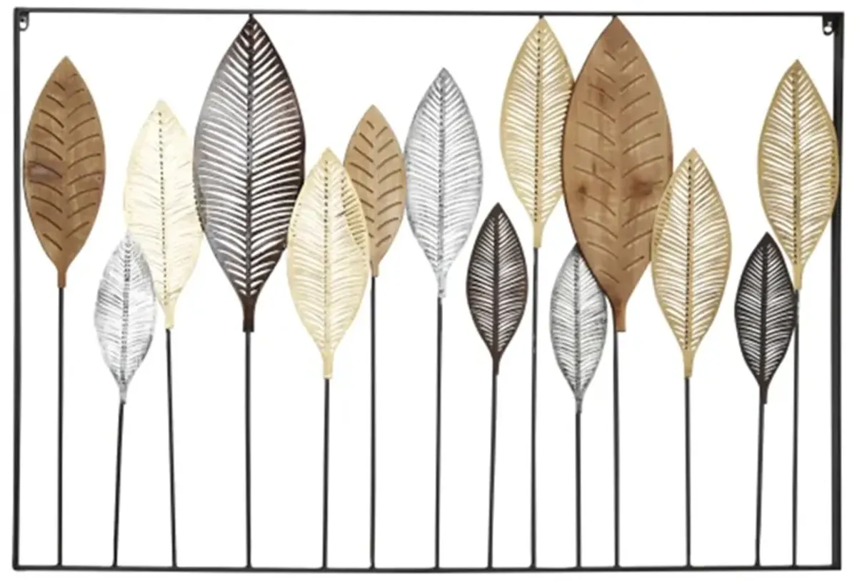 Copper, Gold, and Black Metal Leaves Wall Décor 47"W x 31"H