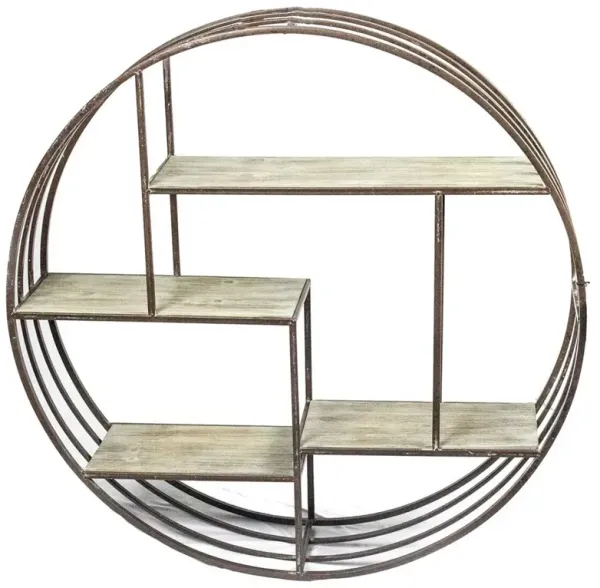 Bronze Metal and Wood Wall Shelf 32" Round