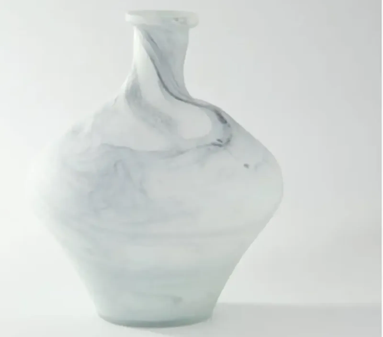 Short White and Grey Glass Marbled Vase 8.5"W x 10"H