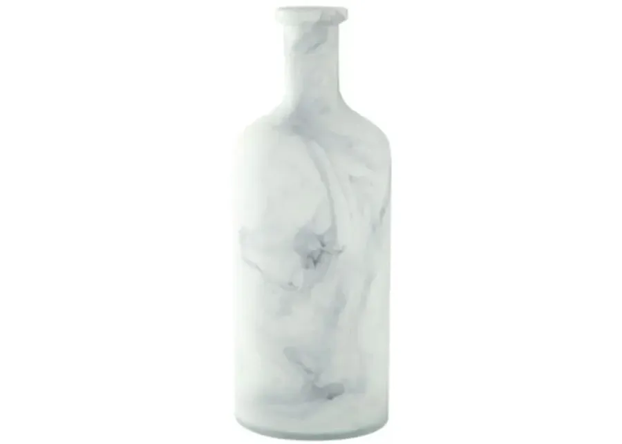 Tall White and Grey Glass Marbled Vase 6"W x 15.5"H