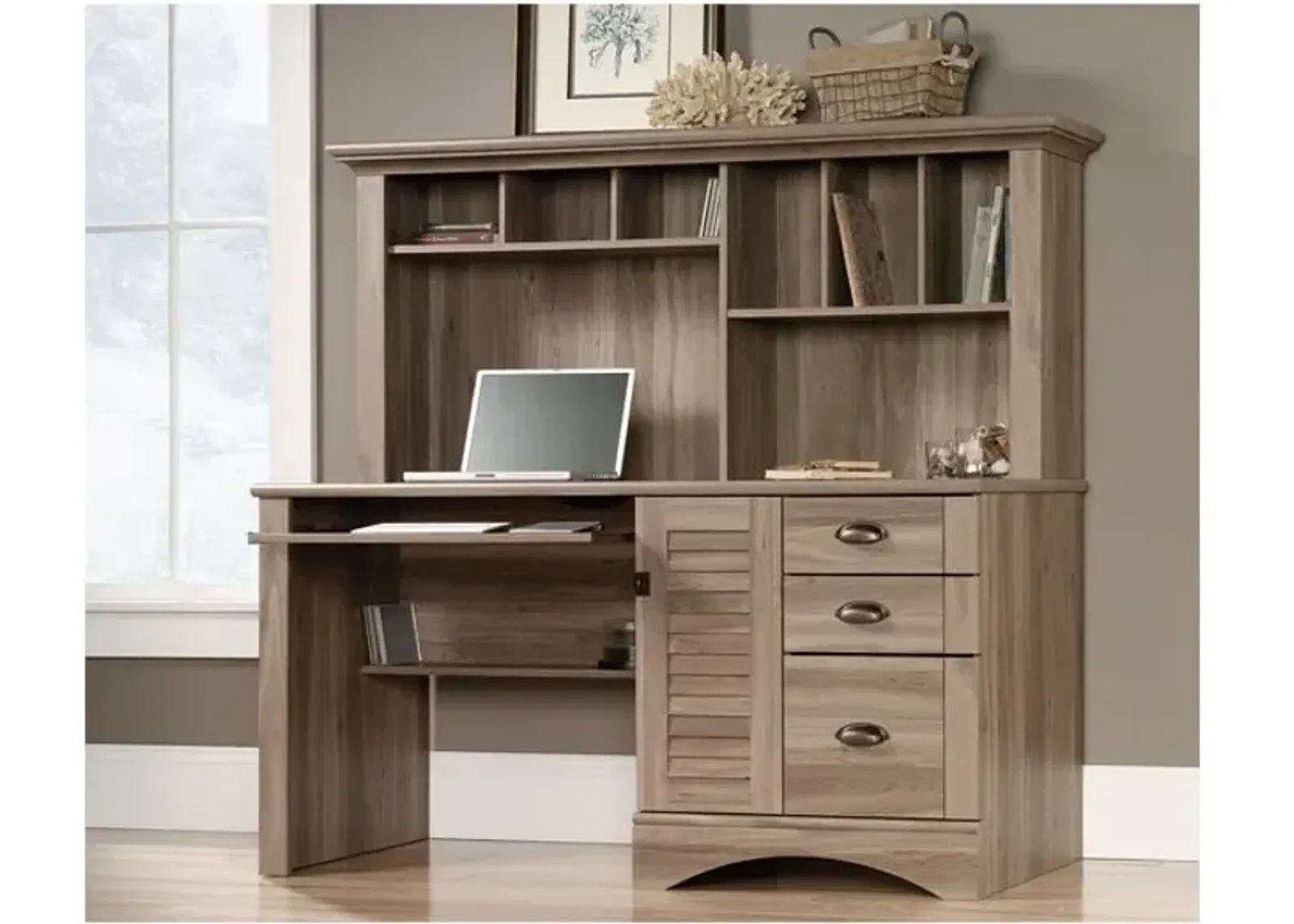 Harbor View Salt Oak Credenza and Hutch