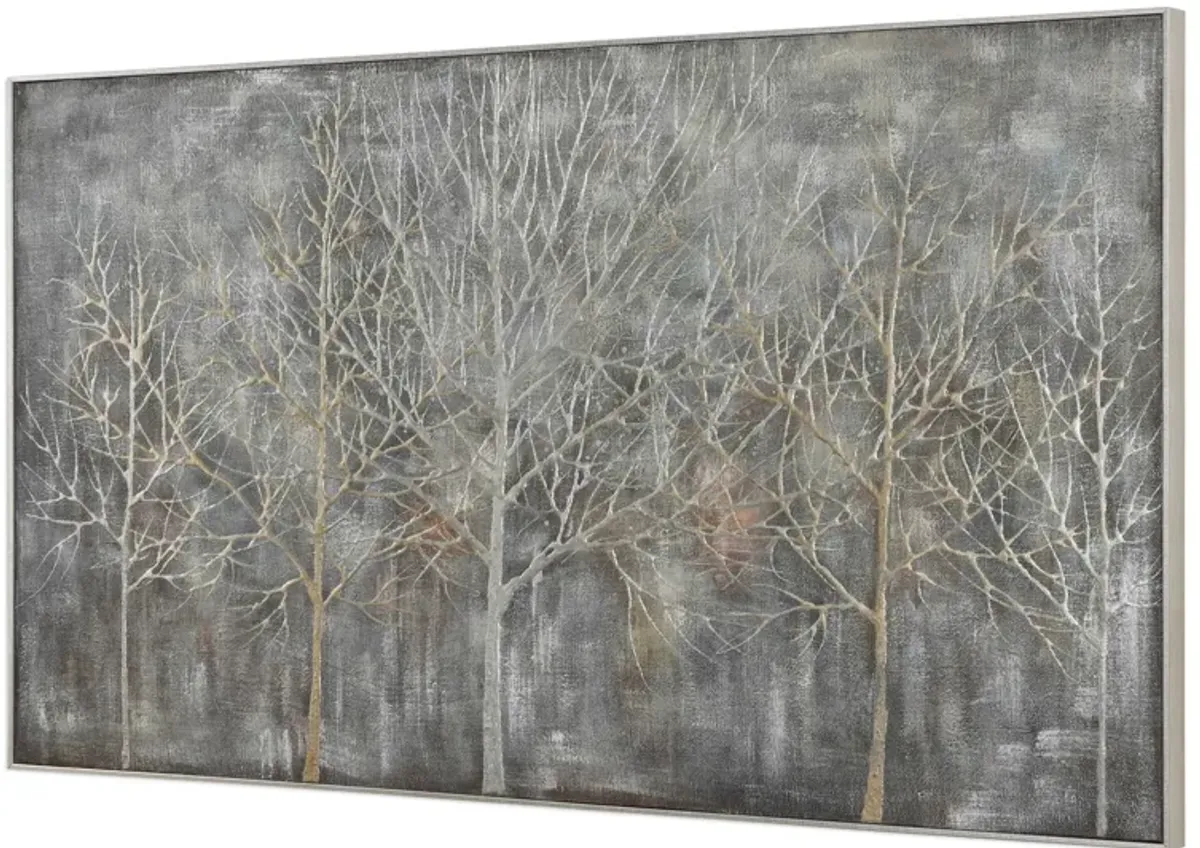 Silver and Gold Handpainted Trees Framed Canvas Art 73"W x 41"H