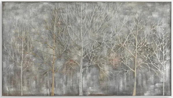 Silver and Gold Handpainted Trees Framed Canvas Art 73"W x 41"H