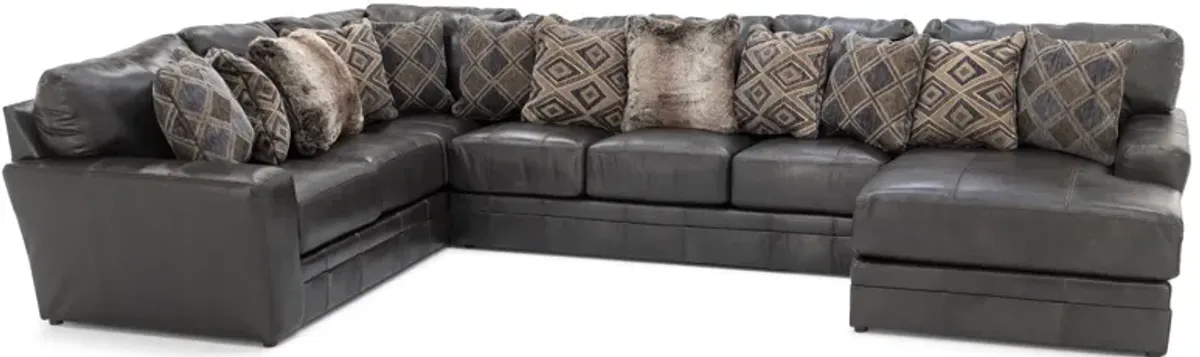 Camden Large 3-Pc. Leather Sectional with Right Arm Facing Chaise in Steel