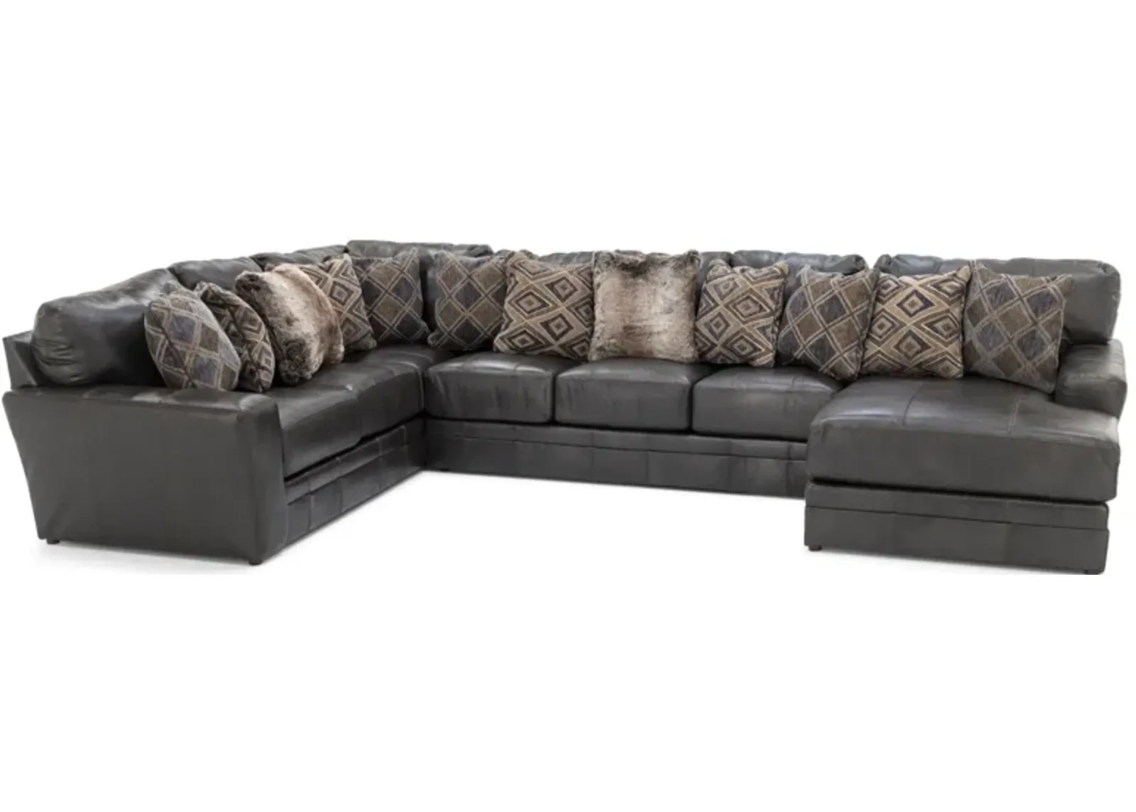 Camden Large 3-Pc. Leather Sectional with Right Arm Facing Chaise in Steel