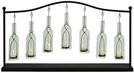 Seven Glass Bottles In Metal Stand Candle Holder 36"W x 20"H