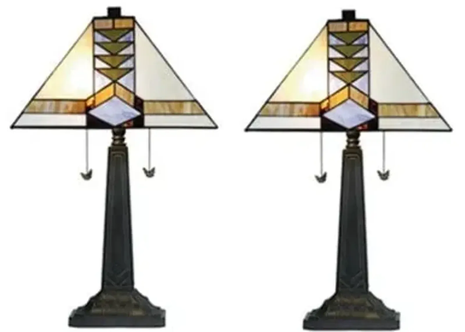 Pair of Logan Mission Tiffany-Style Glass Table Lamps 24"H