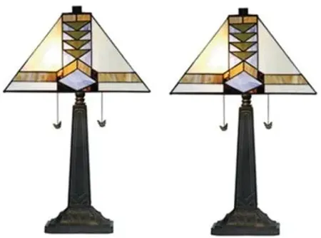 Pair of Logan Mission Tiffany-Style Glass Table Lamps 24"H