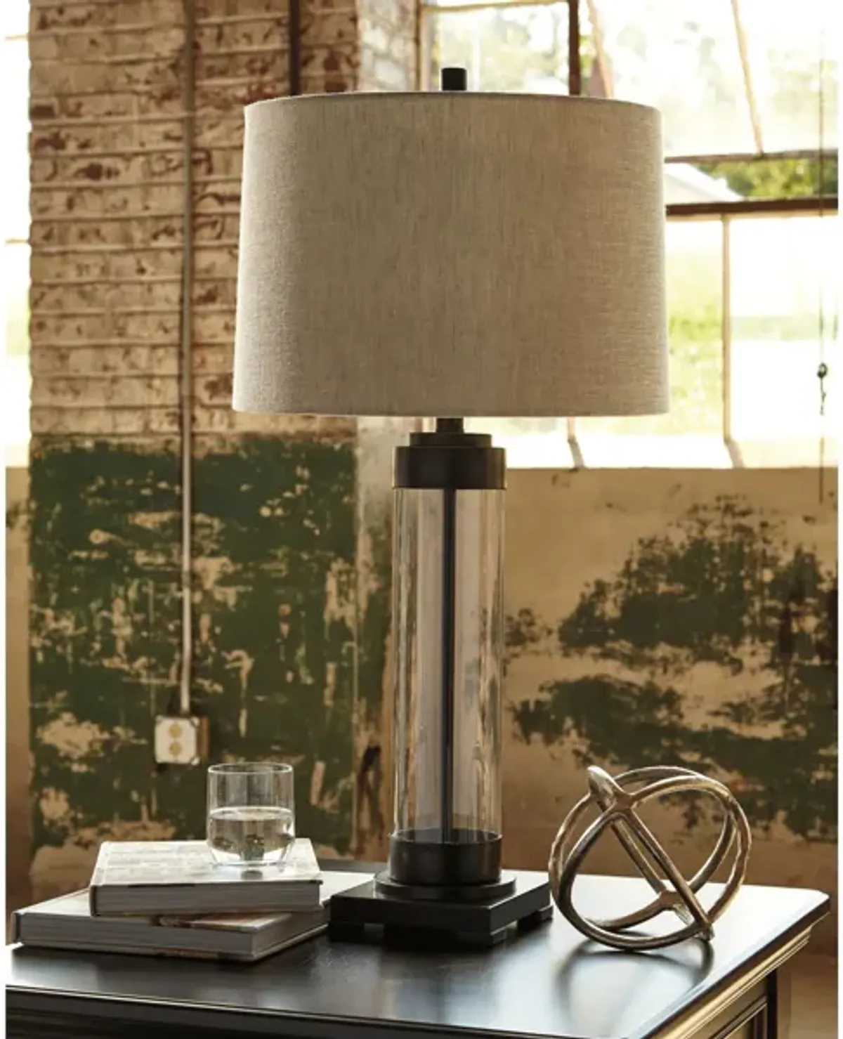 Glass and Bronze Table Lamp 30"H