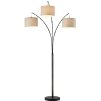 Bronze 3-Light With Drum Shades Floor Arc Lamp 84"H