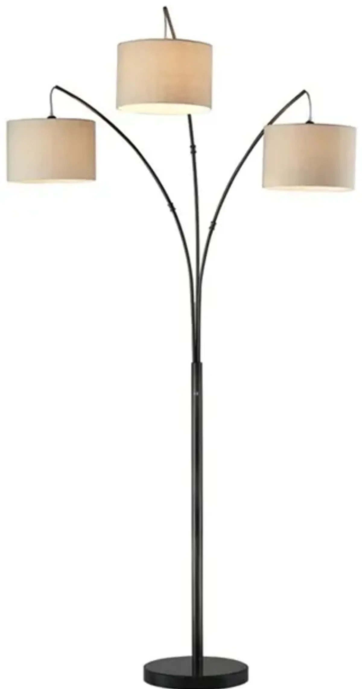 Bronze 3-Light With Drum Shades Floor Arc Lamp 84"H