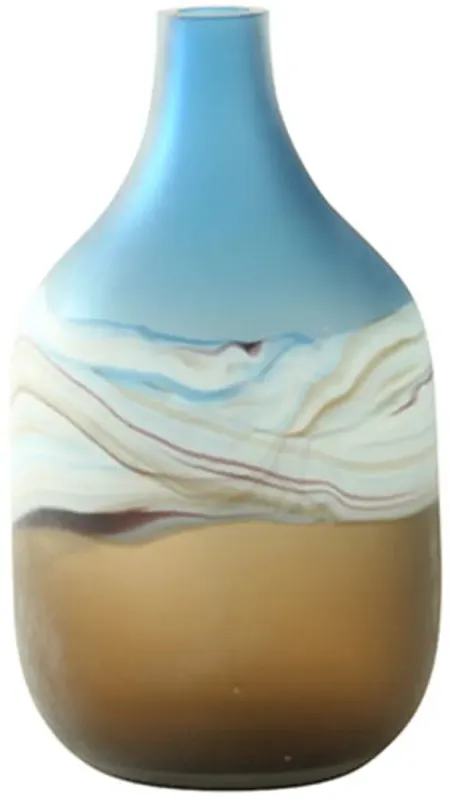 Medium Blue and Amber Glass Vase 6.5"W x 12"H