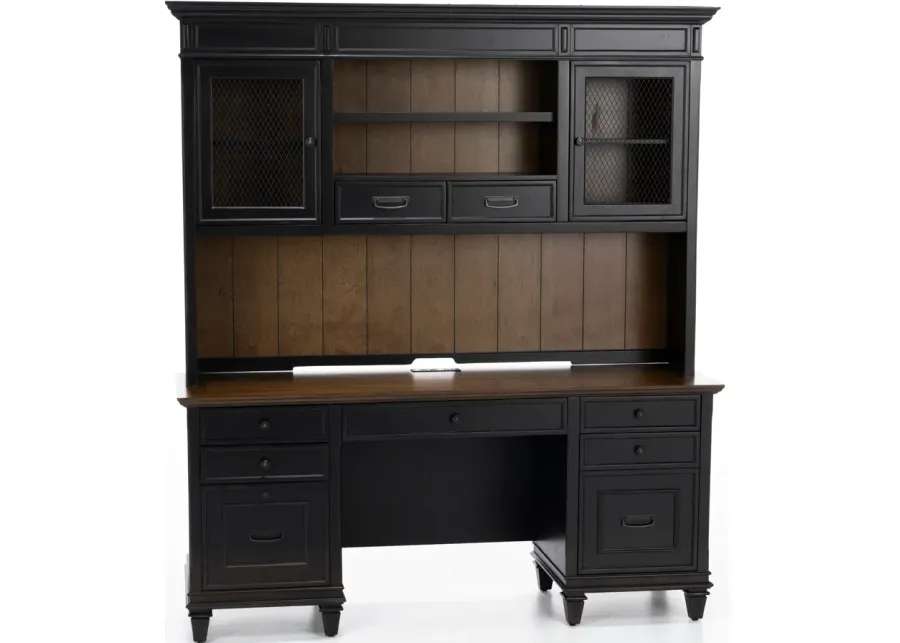 Estate Black Credenza and Hutch