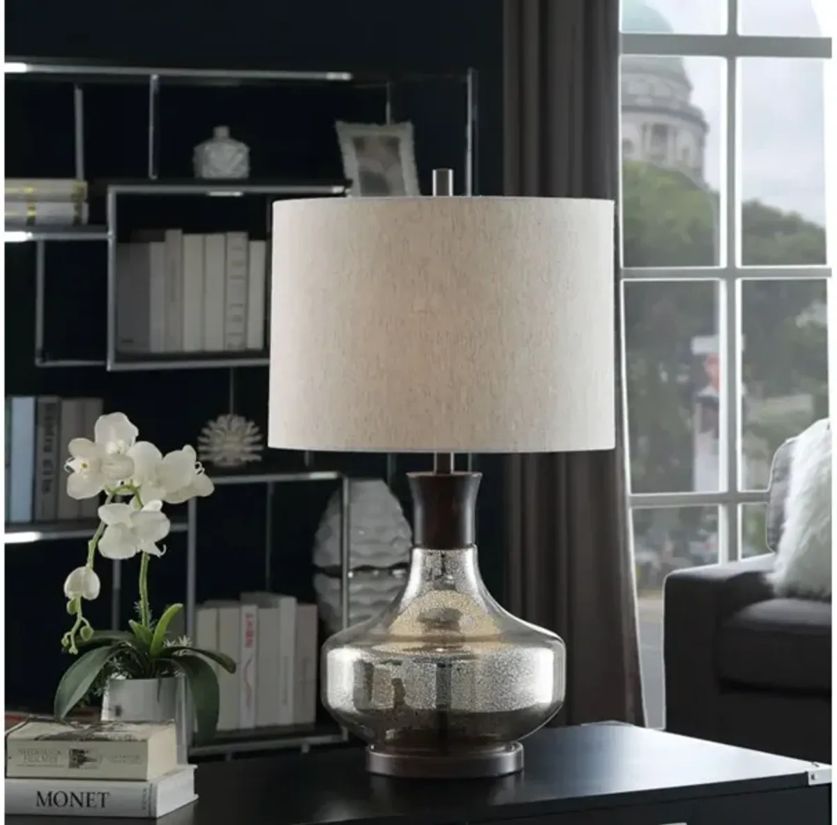 Mercury Glass and Metal Table Lamp 29"H