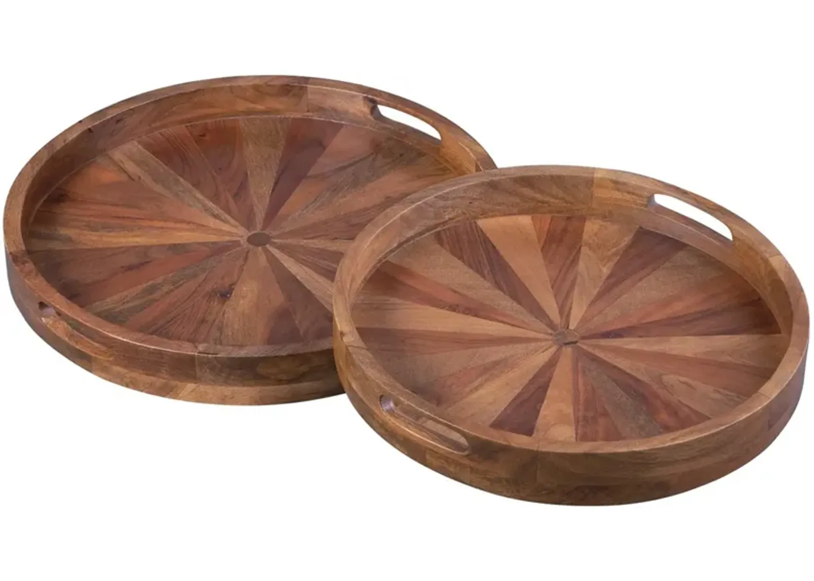 Set of 2 Natural Finish Wood Round Ottoman Trays 20/22"