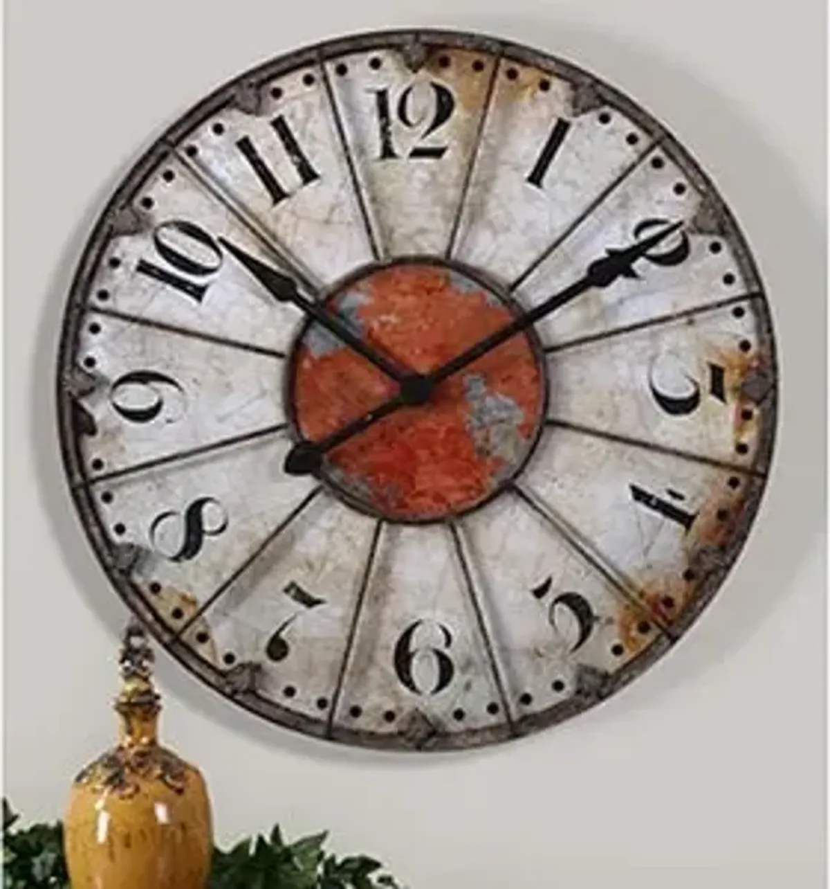 Ivory and Red Crackle Wall Clock 30" Round