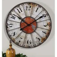 Ivory and Red Crackle Wall Clock 30" Round