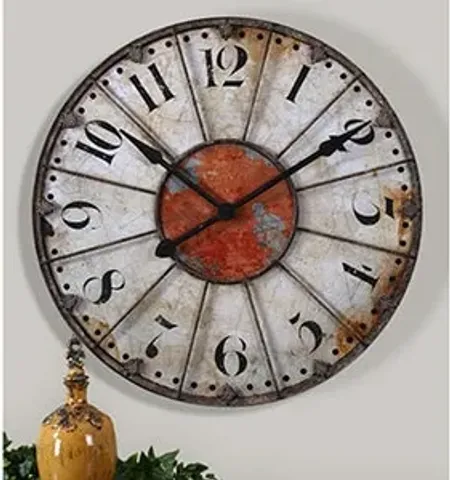 Ivory and Red Crackle Wall Clock 30" Round