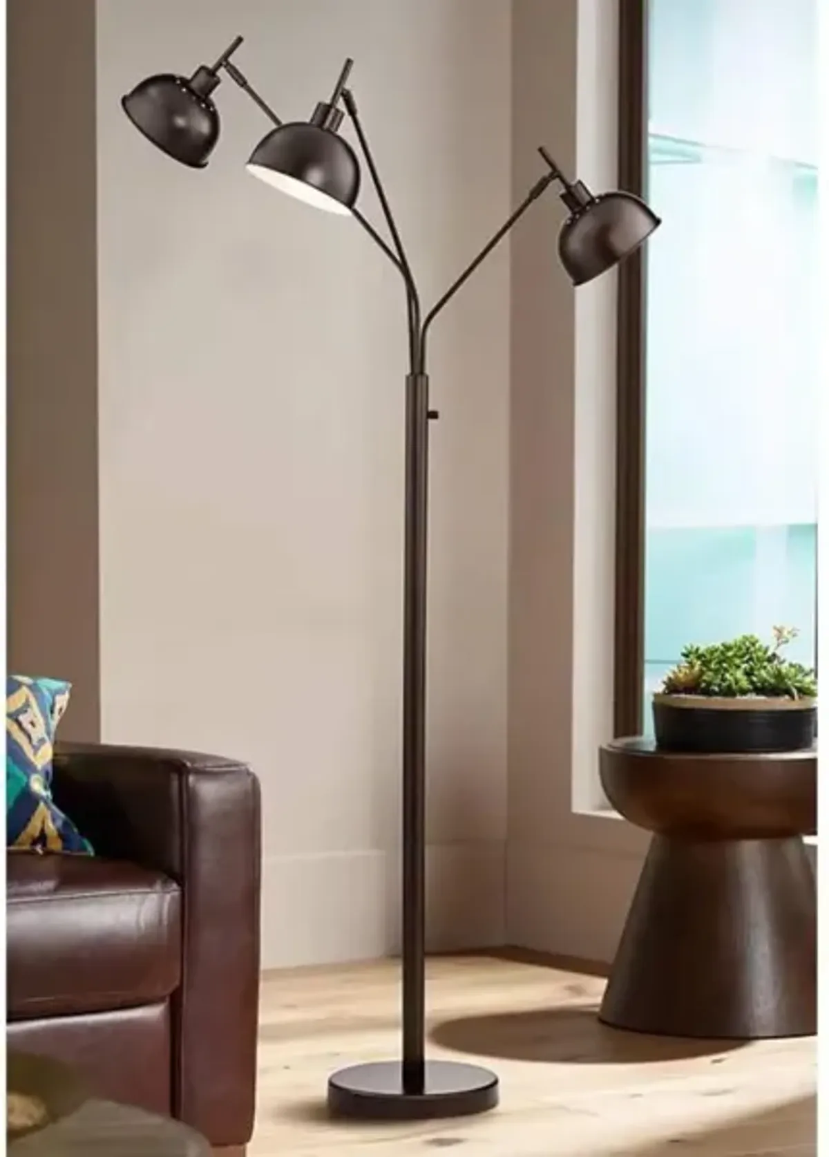 Bronze Metal Industrial 3-Lite Arc Lamp 70"H