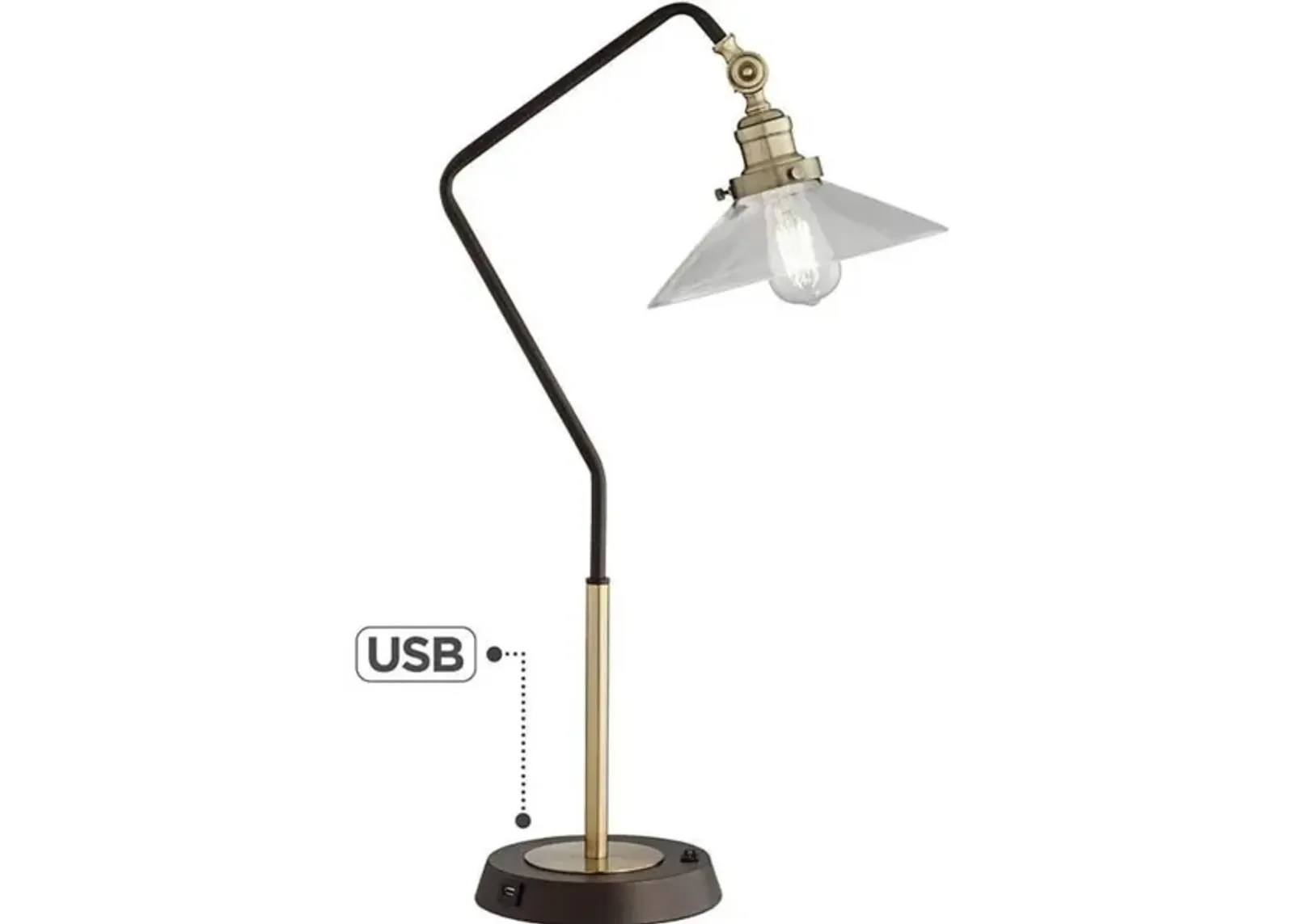 Bronze Metal with Glass Shade USB Table Lamp 29"H