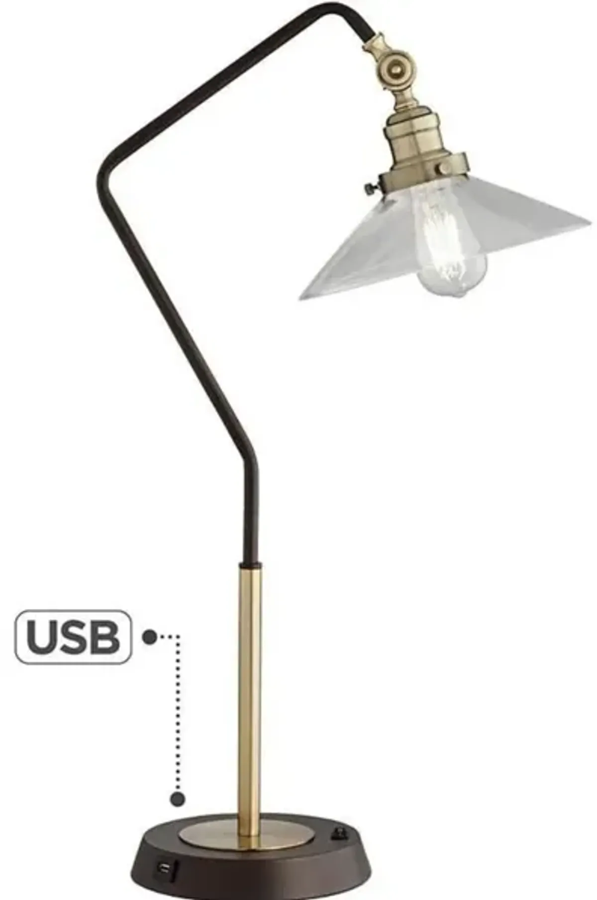 Bronze Metal with Glass Shade USB Table Lamp 29"H