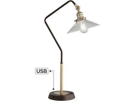 Bronze Metal with Glass Shade USB Table Lamp 29"H
