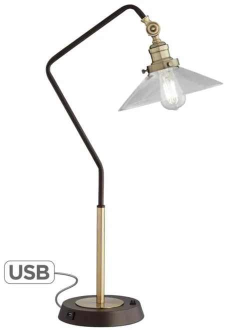 Bronze Metal with Glass Shade USB Table Lamp 29"H