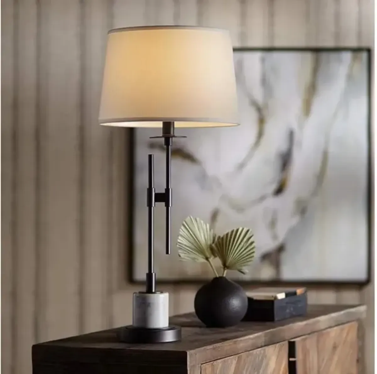 Metal and White Marble Table Lamp 33.5"H 