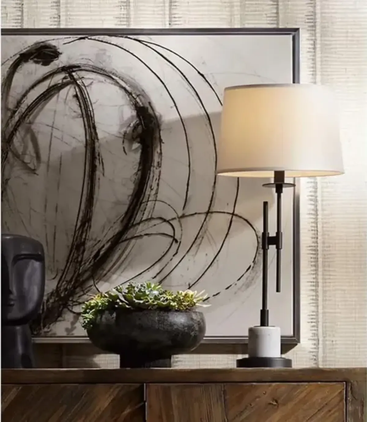 Metal and White Marble Table Lamp 33.5"H 