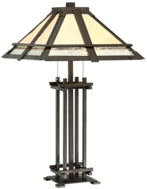 Bronze With Mica and Glass Tiffany Style Table Lamp 27"H