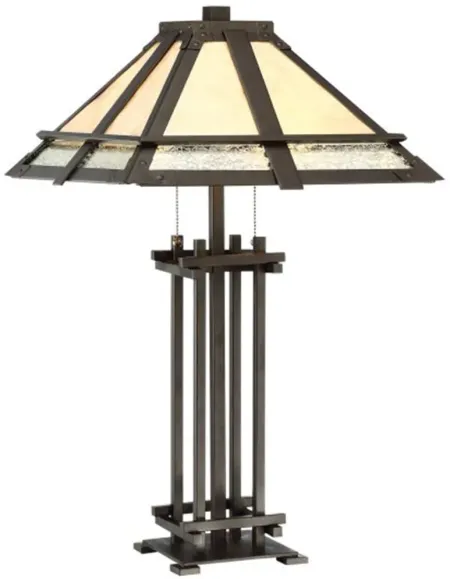 Bronze With Mica and Glass Tiffany Style Table Lamp 27"H