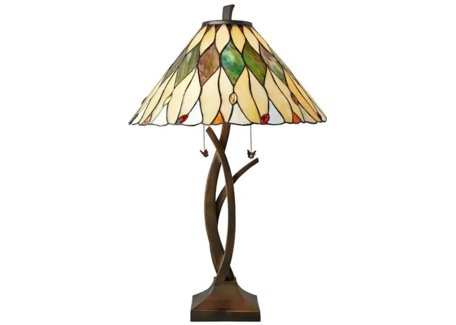 Palm Leaf Tiffany-Style Glass Table Lamp 31"H