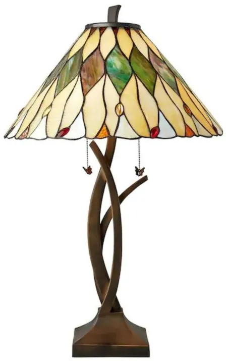 Palm Leaf Tiffany-Style Glass Table Lamp 31"H