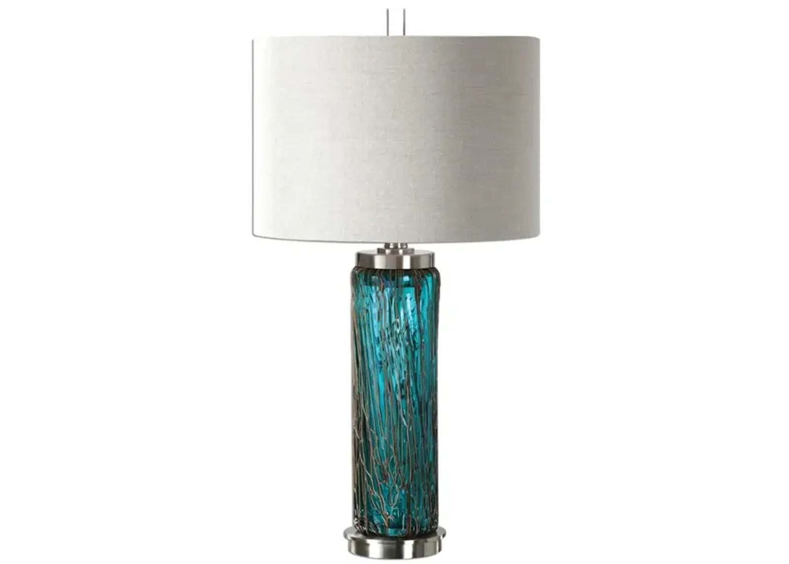 Blue Glass With Metal Accents Table Lamp 30"H