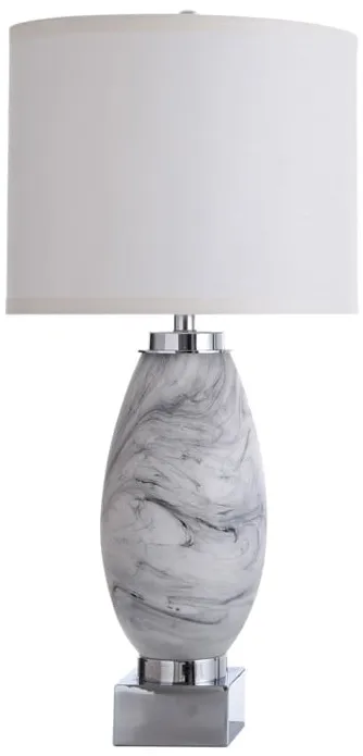 White and Black Swirl Glass Table Lamp With Nitelite 33"H