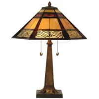 Addie Cream and Red Tiffany-Style Glass Table Lamp 25"H