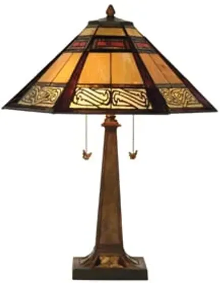Addie Cream and Red Tiffany-Style Glass Table Lamp 25"H