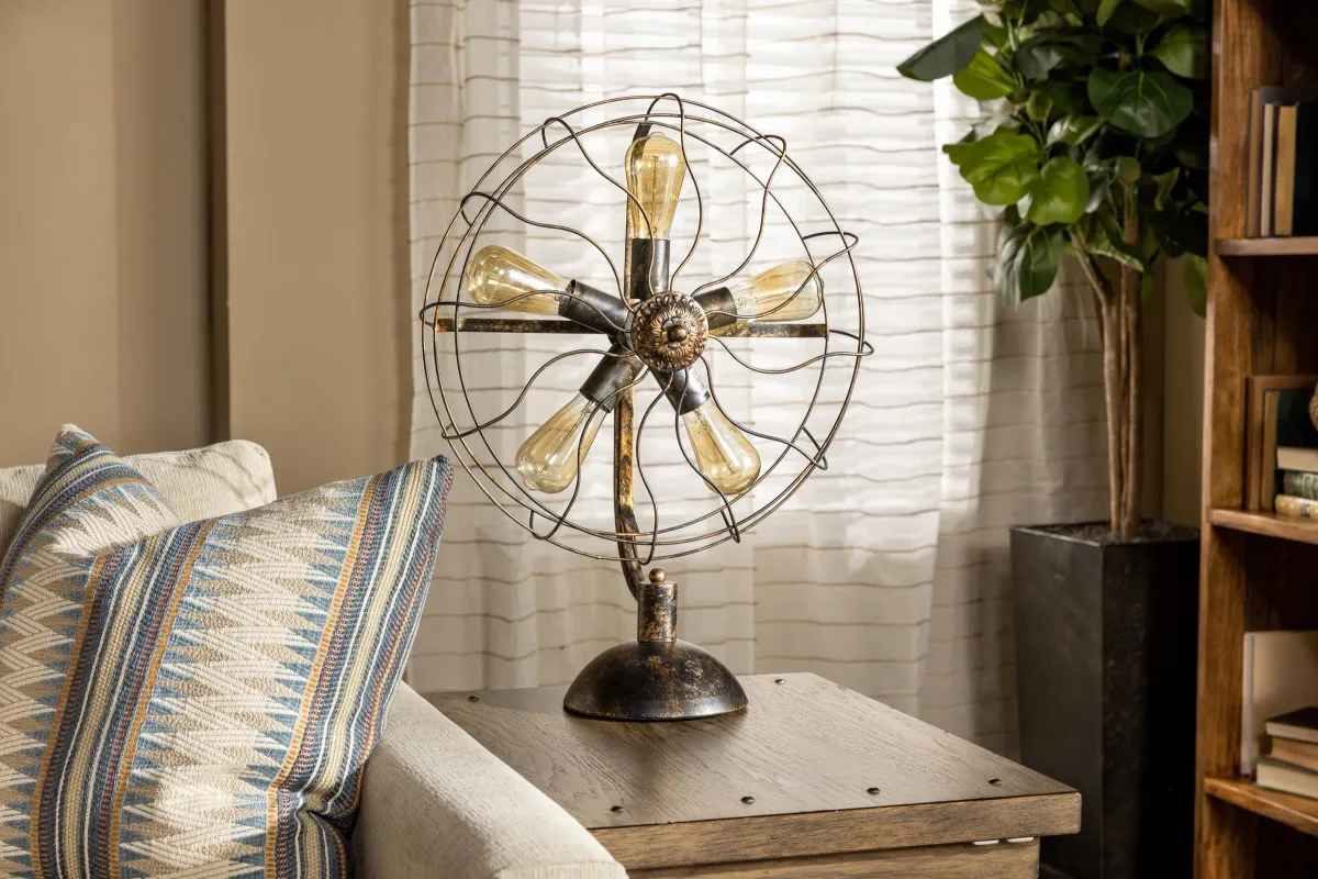 Metal Fan Accent Table Lamp With Bulbs 24"H