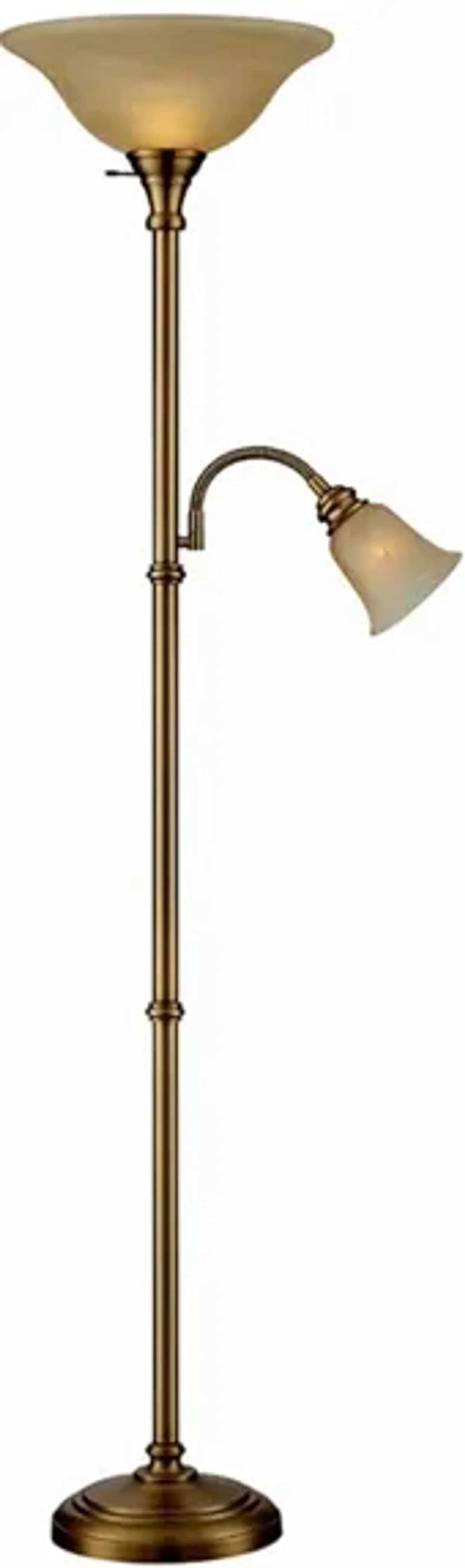 Henley Bronze With Amber Cloud Glass Torchiere and Reading Light 72"H