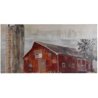 Red Barn With Silo Hand Embellished Canvas Art 72"W x 36"H