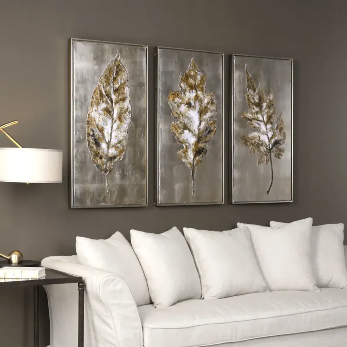 Set of 3 Champagne and Silver Leaves Wall Decor 21"W x 41"H